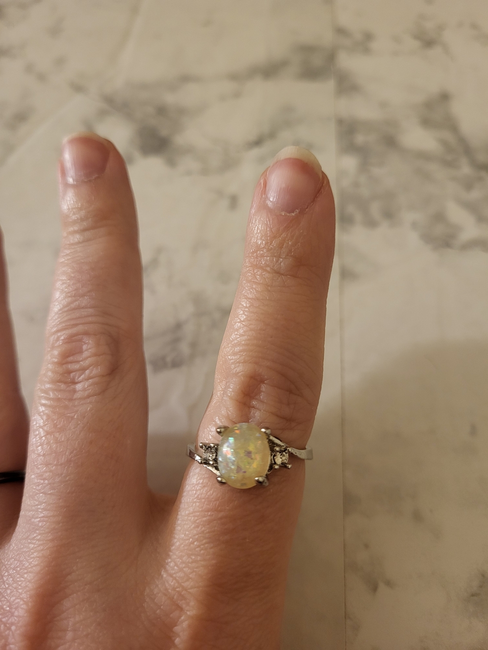 Sterling Silver Opal Oval Cocktail Ring - Iridescent White
